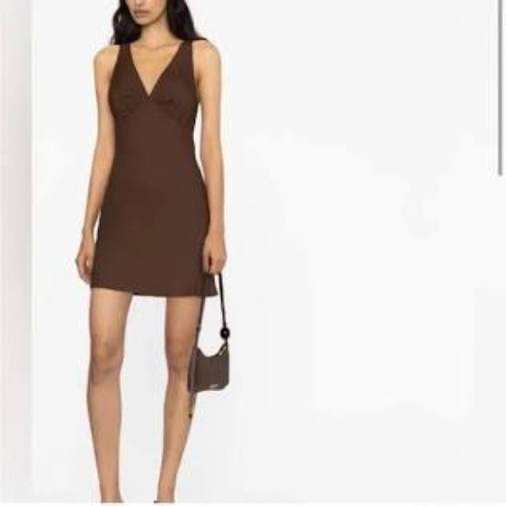 Reformation Calix Brown V-Neck Sleeveless Mini Dress